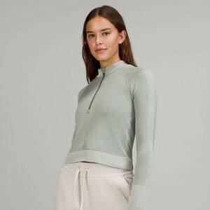 Lululemon Rest Less Cropped 1/2 Zip - Diagonal Rib Green Twill / Light Sage